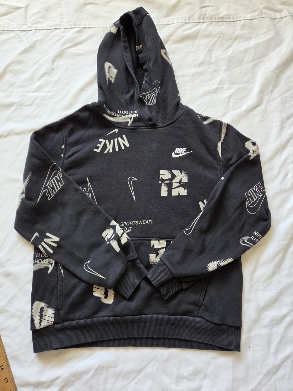 Nike Black Allover Logo Hoodie KIDS SIZE XL